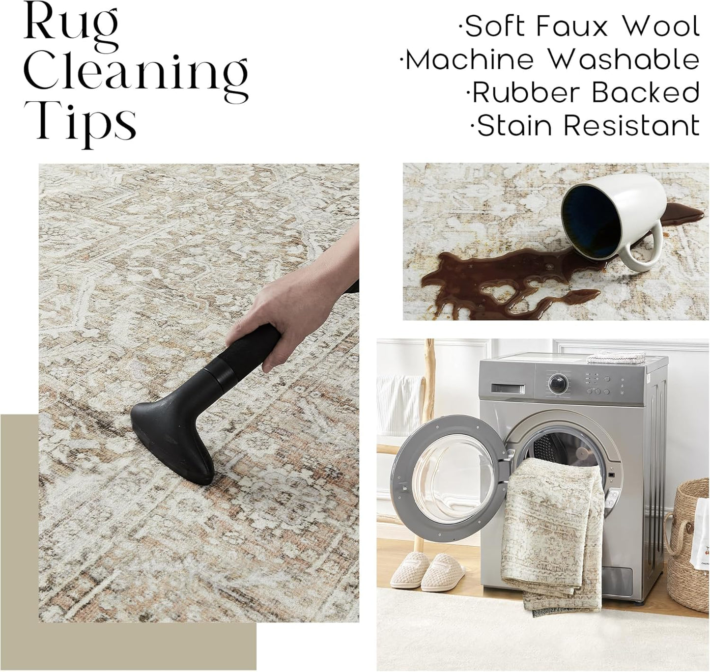 Boho Kitchen Rug Washable, 2x3 Non-Slip Farmhouse Neutral Small Area Rug for Bathroom Bedroom Indoor Entrway
