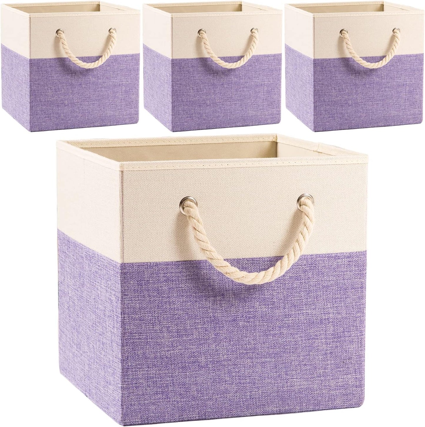 13x13 inch [4-Pack] Closet PRANDOM Large Foldable Cube Storage Bins Fabric Linen Storage Baskets Cubes Drawer