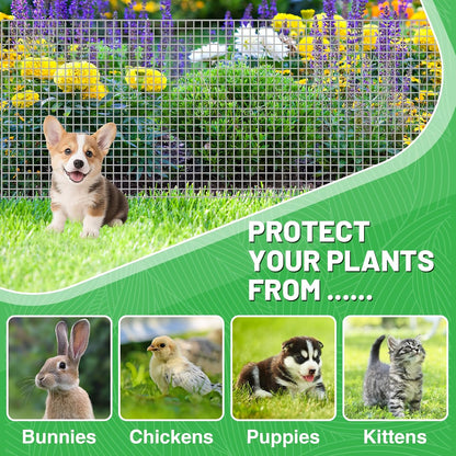 Set 15.8ft 16in 8pcs Ease to Install Garden Fence Animal Barrier - Included x Rustproof Metal Wire Net, Cedar Stakes