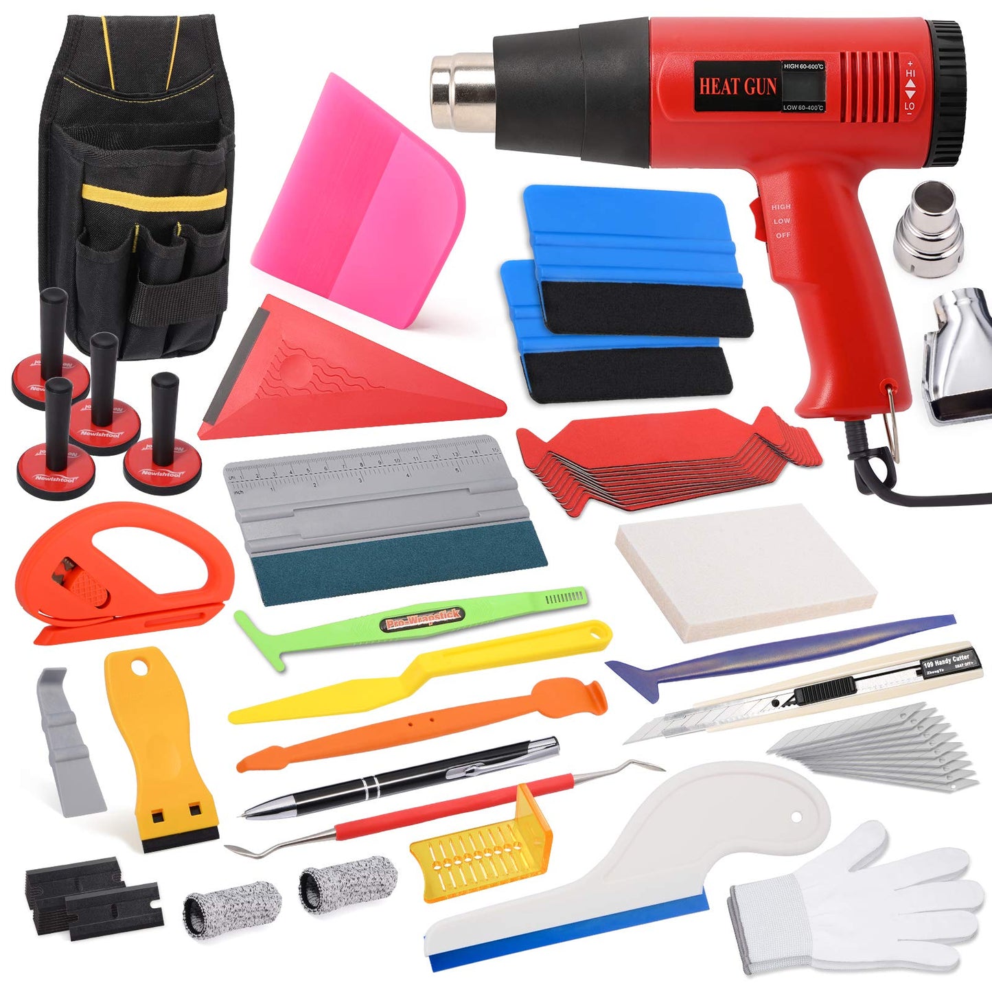 Vinyl Wrap Tool Kit for Car Wrapping, Window Tinting Film Application and PPF Installation, Includes 110V Heat Gun for Vinyl, Toolkit Bag, Micro Wrap Squeegee, Magnet Holder, Film Cutter, Scraper