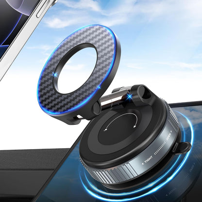 PlusAcc Vacuum Magnetic Phone Holder for Car - Suction Cup Phone Mount for MagSafe, 360° Rotatable Portable Strong Magnet Stand for iPhone 17/16/15/14/13 in Gym, Mirror, Smooth Surface, All Vehicles