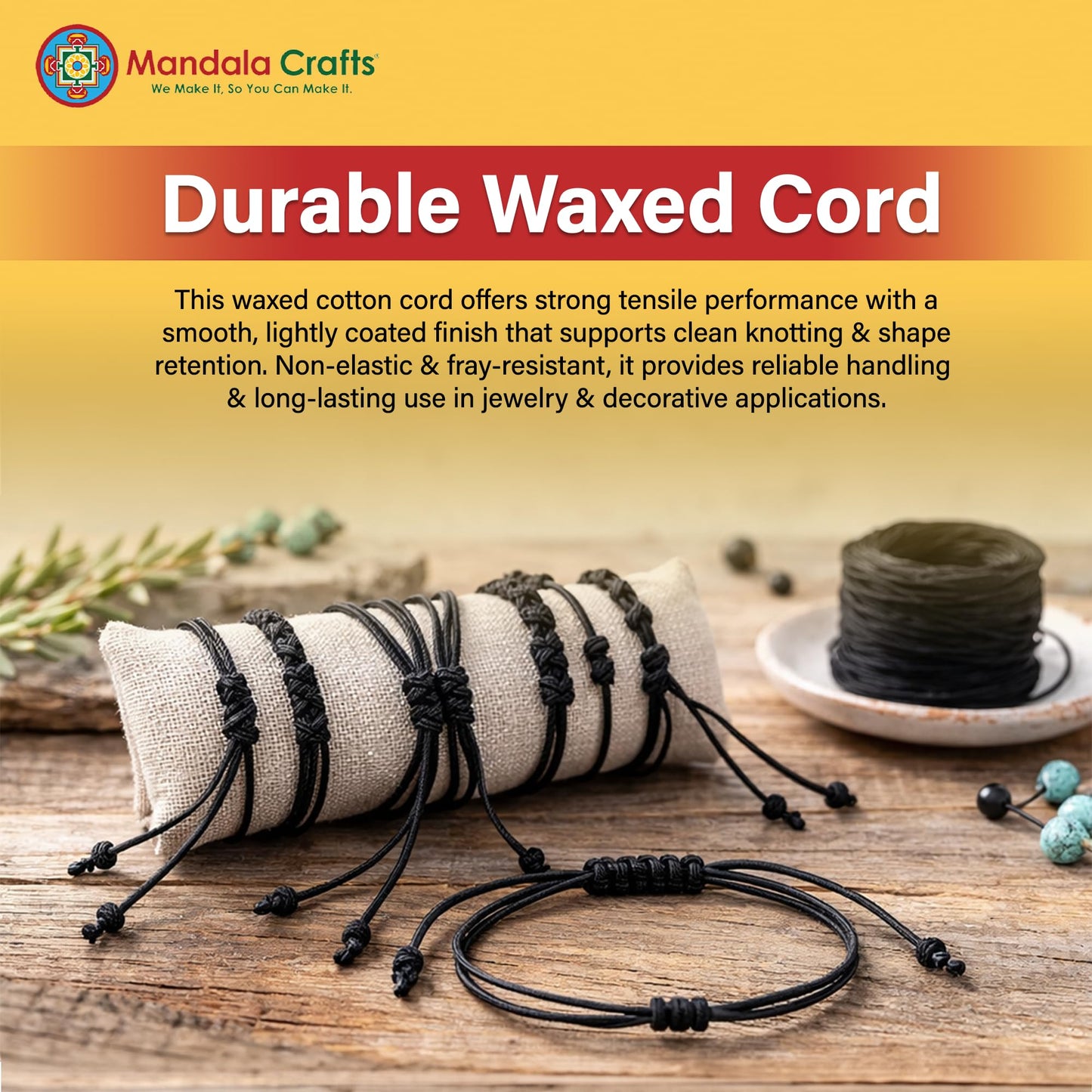 Mandala Crafts 1mm Red Cotton Waxed Cord for Jewelry Making, 109 Yards – Waxed Cotton String for Decorative Knotting and Accessory Assembly