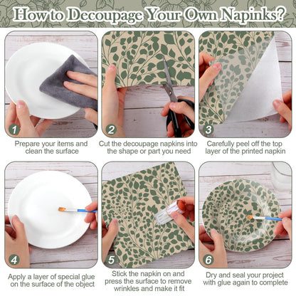 Yexiya 36 Sheet 6 Style Green Floral Paper Napkins for Decoupage Botanical Aesthetic Decorative Cocktail Napkin for Summer DIY Crafting Project Furniture Home Farmhouse Decor Unfolded 13 x 13 In