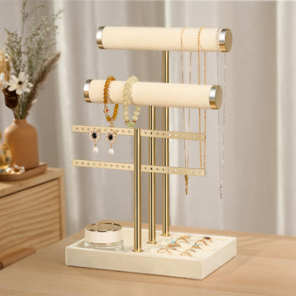 bussdis 3 Tier Bracelet Holder Display - Detachable T Bar Beige Velvet Bracelet Holder, Jewelry Holder Organizer for Bracelet, Necklace, Earrings, Rings