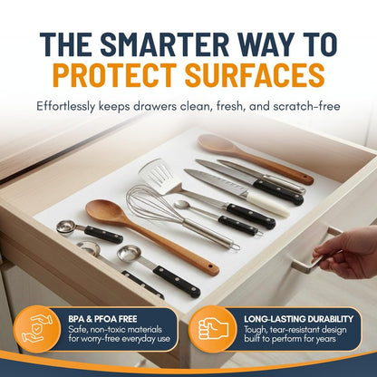 Shelf Liner Cabinet Liner for Shelves Non-Adhesive Kitchen Drawer Liner by Linda’s Essentials (12 x 120 Inches) - Non-Slip Easy Clean Shelf Liners for Cabinets and Cupboard Protector, Waterproof Mat