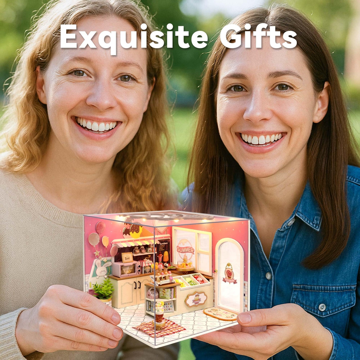 Flever DIY Miniature House Kit, Tiny Home Kit with LED Light, Mini House Build Craft Kits for Adults and Teens, Home Decor Creative Gift for Family/Friends (Happiness ice Cream Shop)