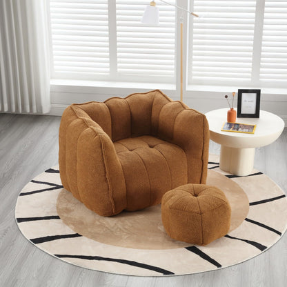 KEIKI Chenille Giant Bean Bag Sleeper Chair with Ottoman, Adults and Kids Lazy Floor Sofa Couch, High Resilient Foam Comfy Reading Chaise Lounge Recliner for Living Room Bedroom, Khaki