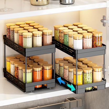 Pull Out Spice Rack Organizer for Cabinet, 3 Packs Slide Out Spice Racks Organizer, Spice Cabinet Organizers, Cabinet Size Need:12'' Highx11'' Deepx5'' Wide,Each Tier Hold 10 Spice Jar - 2 Tier, Black