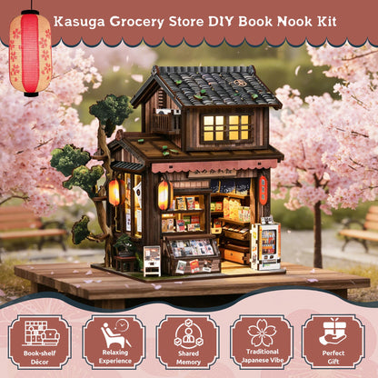 DIY Miniature House Kit, DIY Book Nook with LED Light | 3D Puzzles for Adults and Teens, Tiny House Building Kits for Bookshelf Decor, Relaxing Gift for Craft Lovers | Kasuga Grocery Store