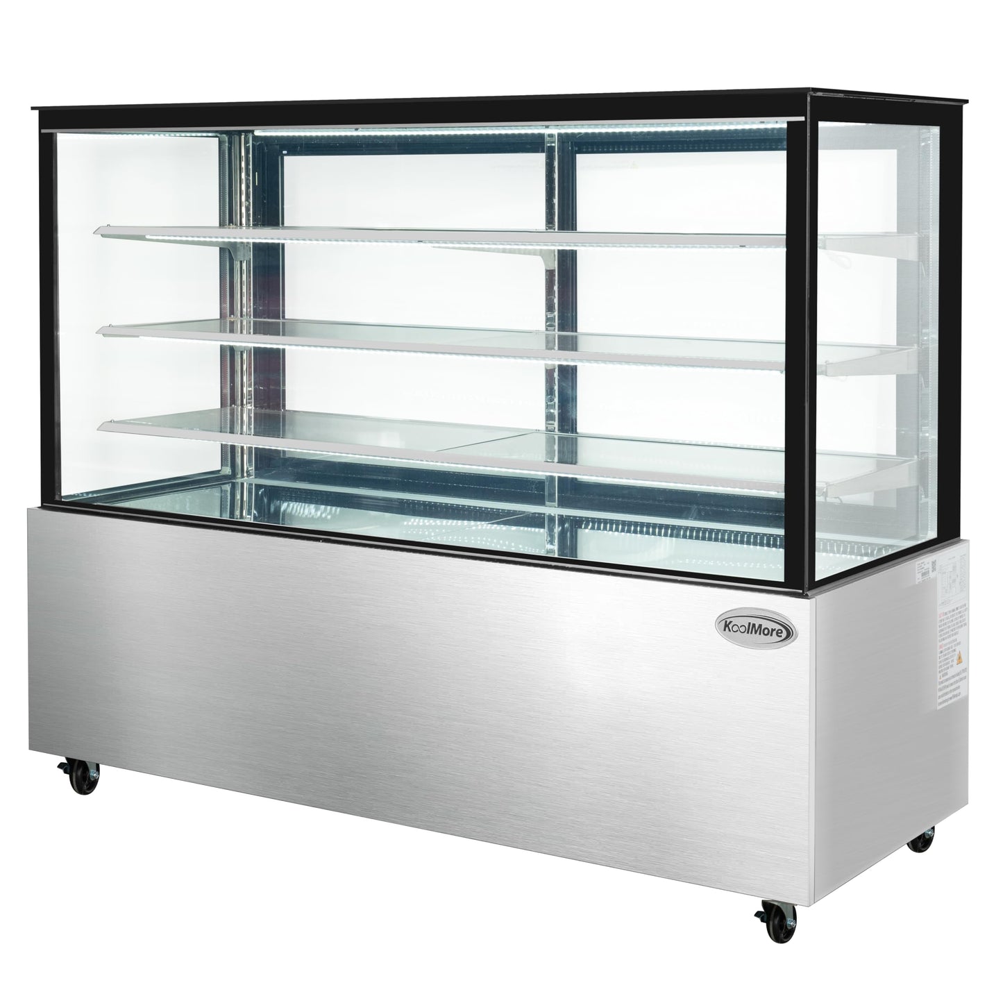KoolMore Refrigerated Bakery Display Case for Cakes, Pies, and Pastries, 71” Stainless Steel Frame, Glass Front, Multi-Tiered Shelving Rack and LED Lighting- 30 cu.ft (RBD30C)