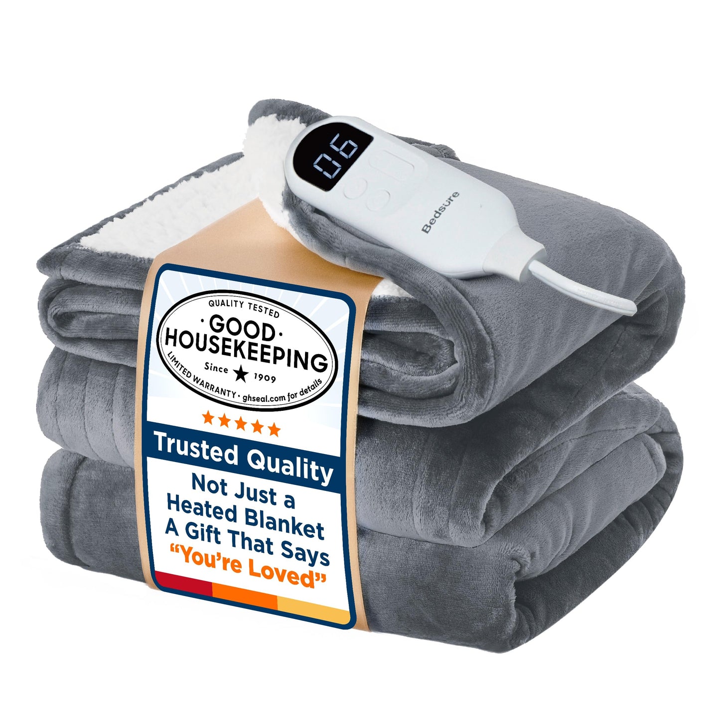 Bedsure Electric Blanket King Size - Dual Control Heated Blanket King Size, Fast Heating with 10 Time Settings & 10 Heat Settings, Warm Gift for Grandma (100x90 inches, Grey)