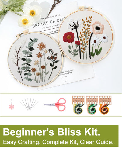 Santune 3 Sets Embroidery Kit,Cross Stitch Kits for Beginners,Needlepoint Kits for Adults with Easy Floral Pattern Hand Crafts,Hoop,Needle,Mothers Day Gifts
