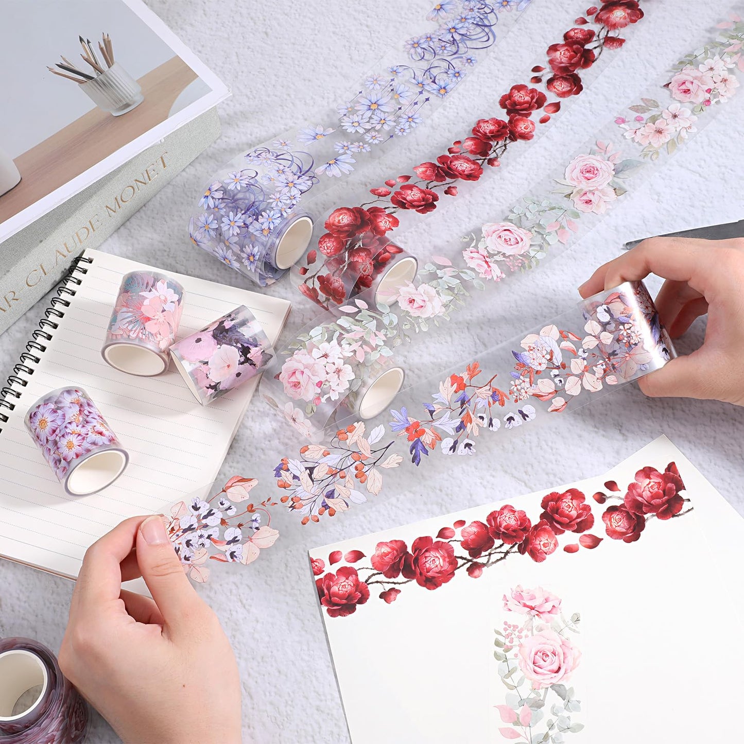 Exclaith 12 Rolls Floral PET Tape for Journaling and Scrapbooking Aesthetic Washi Tapes Floral Journaling Tape for Art Crafts, Aesthetic Washi Tapes Scrapbooking Supplies