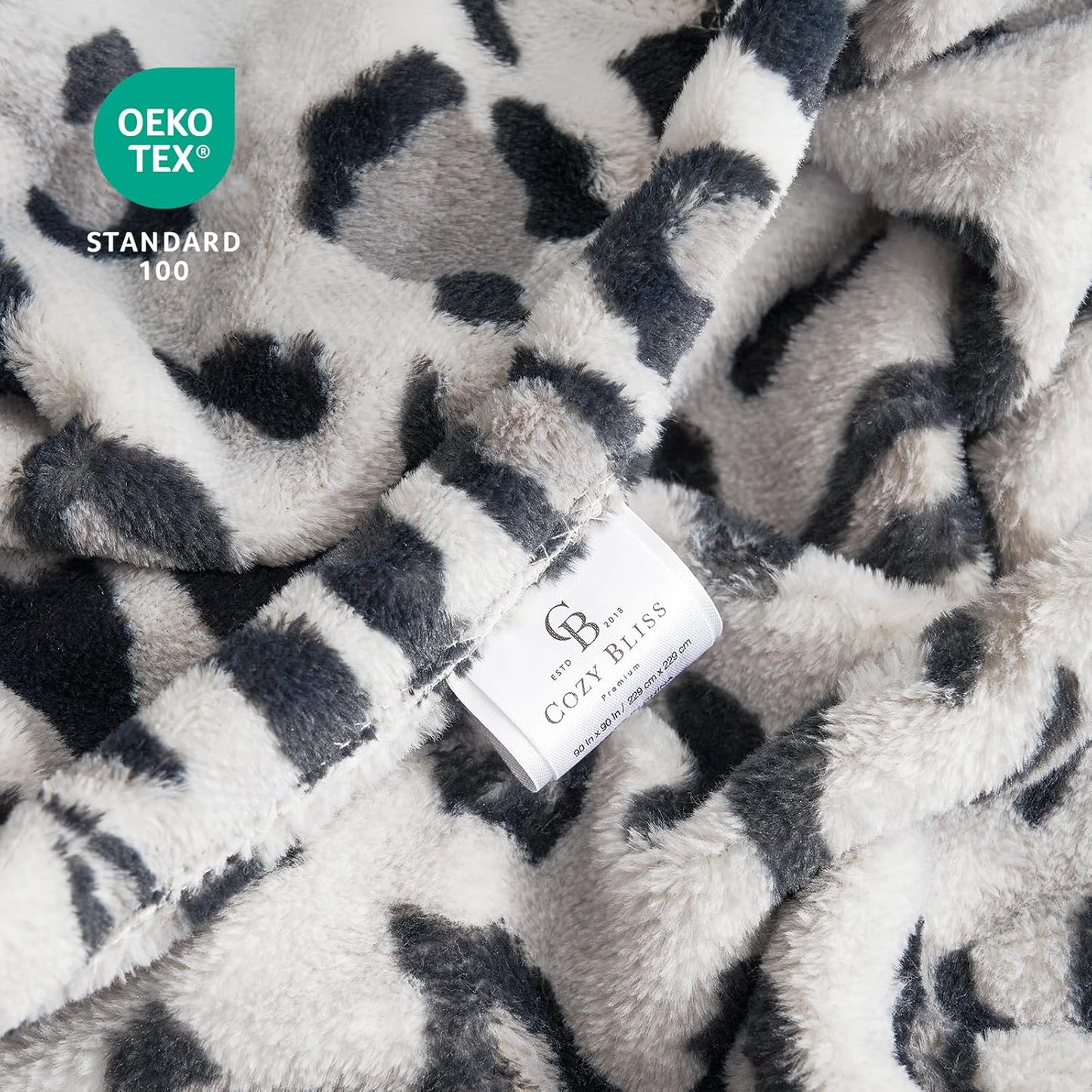 Cozy 90"*90" Bliss Leopard Print Fuzzy Throw Blanket for Bed & Couch, Thick Soft Warm Fleece Blankets for Room Decor
