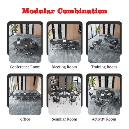 Conference Room Table, Foldable Flip Top Mobile Training Table with Wheels, 47.2 Inch Modern Rectangular Meeting Seminar Desk, Waterproof Metal Frame for Office, Classroom & Boardroom