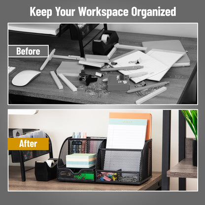 Mind Reader 7-Compartment Desktop Organizer, File & Accessory Storage, Metal Mesh Office Organizer for Desk, Workspace, Mail, Black