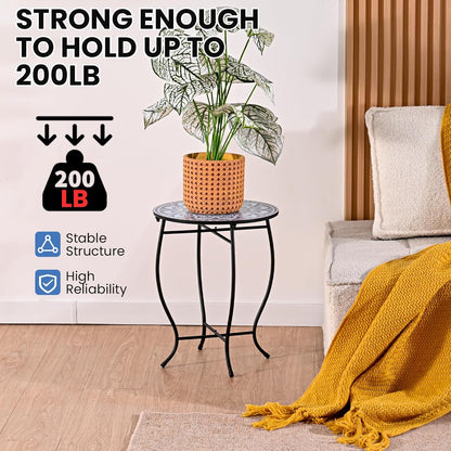 Aonagi 14 17 Round Side Table, Indoor Outdoor Small Side Table, Weather Resistant Black Metal Side Table for Livingroom