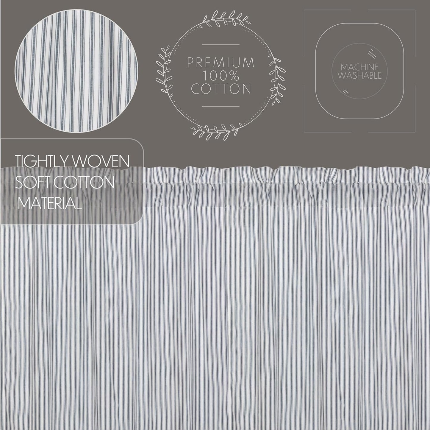 VHC Brands Sawyer Mill Blue Valance Curtain Lined Stripe for Kitchen or Dining Room Windows 16x72