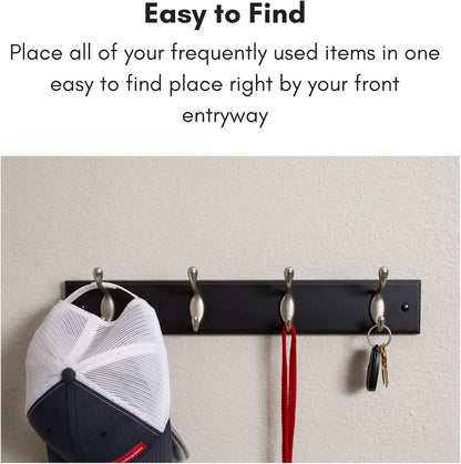BIRDROCK HOME Oval Hook Coat and Hat Rack, 4 Hooks, Wall Mount, Black Finish