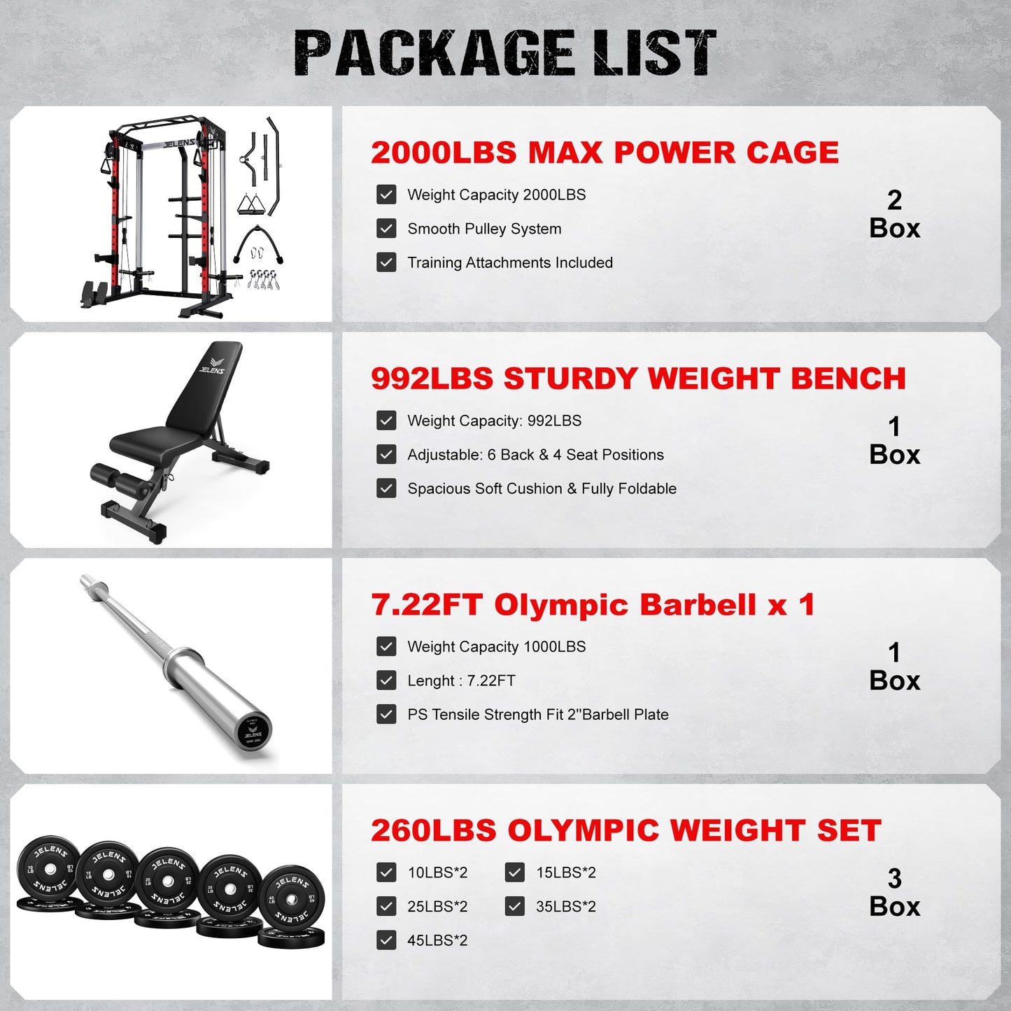 JELENS C21 Power Cage, 2000LBS Multi-Function Power Rack with Independent Dual Pulley System, All-in-One Squat Rack for Cable Crossover, Home Gym Workout Machine (Red, 260LBS Black)