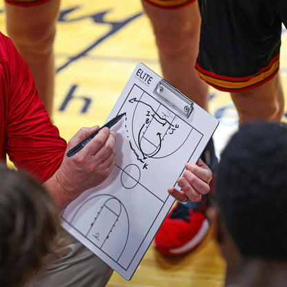 Elite Clipboards Basketball White Dry Erase Coaches Clipboard | Double-Side Basketball Coaching Whiteboard with Marker