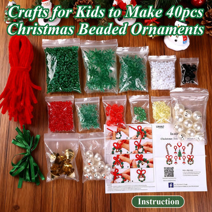 LIHAO 40PCS Christmas Crafts for Teens Boys Girls Adults, Beaded Ornament Kits to Make 10PCS Snowman/10PCS Tree/10PCS Wreath/10PCS Candy Cane Holiday Tree Decorations Craft Supplies(Assembly Needed)