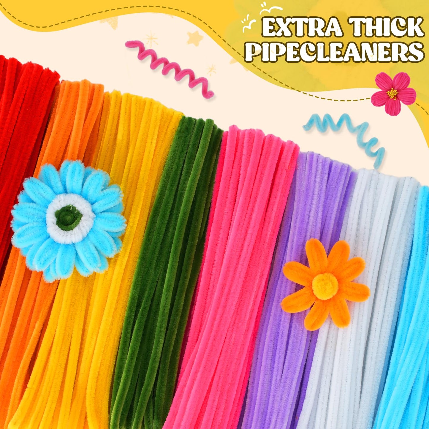 800PCS Pipe Cleaners Flower Kit, Pipe Cleaner Bulk Craft Flower Making Kit with Instruction, 8 Colors Thick Chenille Stems for Arts DIY Craft Supplies with Greeting Card, Floral Wires, Tape, Stamen