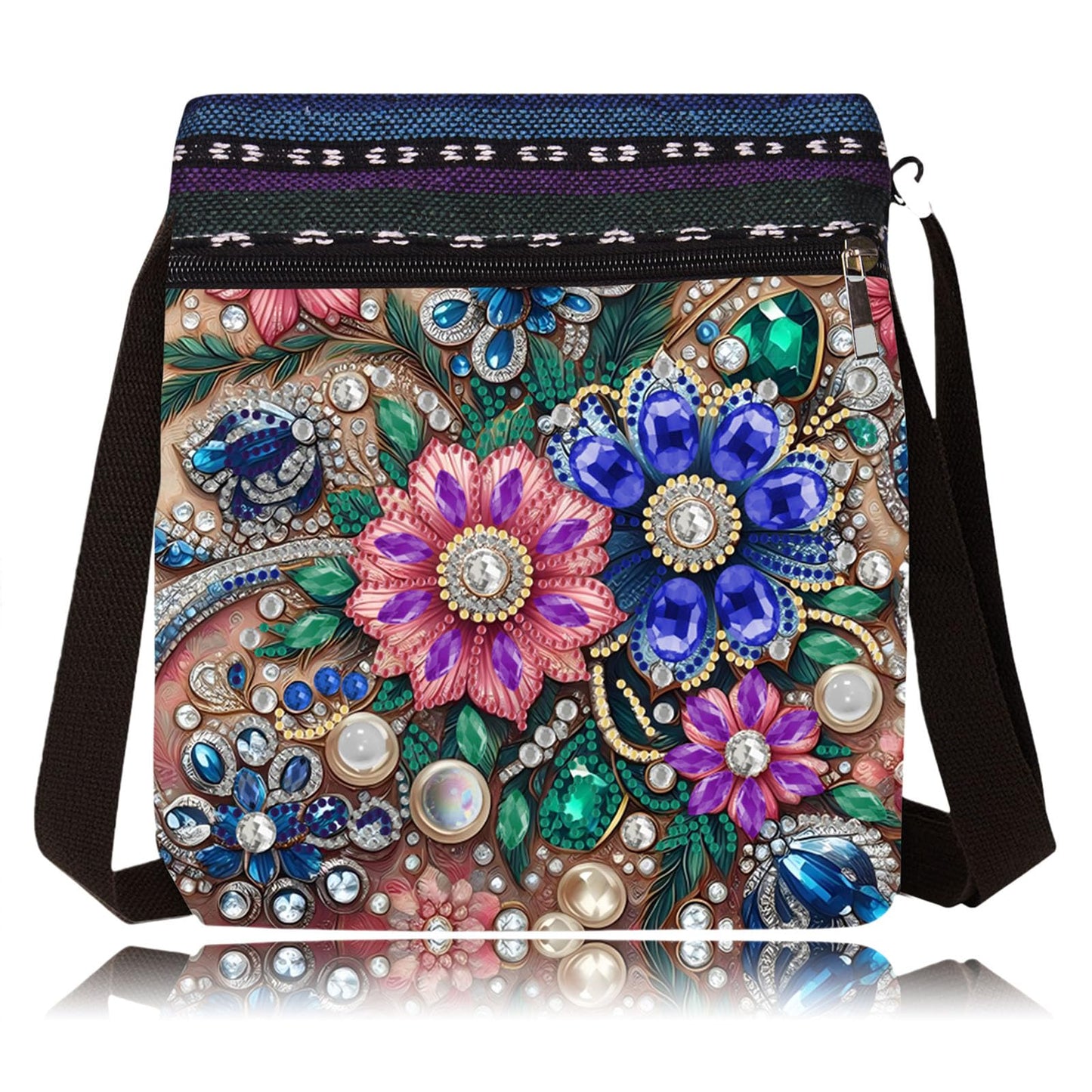 DDGYP 5D Diamond Art Bags, Diamond Art Kits for Adults, DIY Diamond Painting Bags for Women - 8.5x8.7x0.39inch PU Leather Crossbody Bag with Zipper & Adjustable Strap, Flower Pattern
