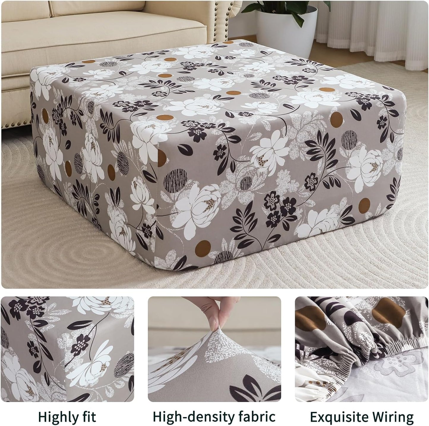 20"-22" Stretch Ottoman Cover Rectangular Waterproof Medium Printed Footstool Cover Fit Width Foot Stool Ottoman