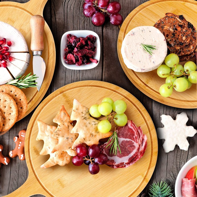 Nuenen 10 Pcs Round Wood Cutting Board with Handle Bamboo Wooden Serving Kitchen Chopping Boards for Pizza, Bread, Cheese, Charcuterie, Fruit, Vegetables(Bamboo)