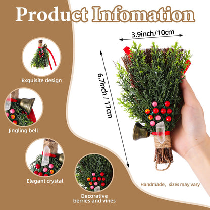 Jenaai 2 Pcs Yule Decorative Broom 6.7 Inch Pagan Christmas Decor Mini Witch Broom Handmade Pagan Broomstick with Crystal Holly Berry Jingle Bell Xmas Hanging Decor for Altar Door Protection Gift