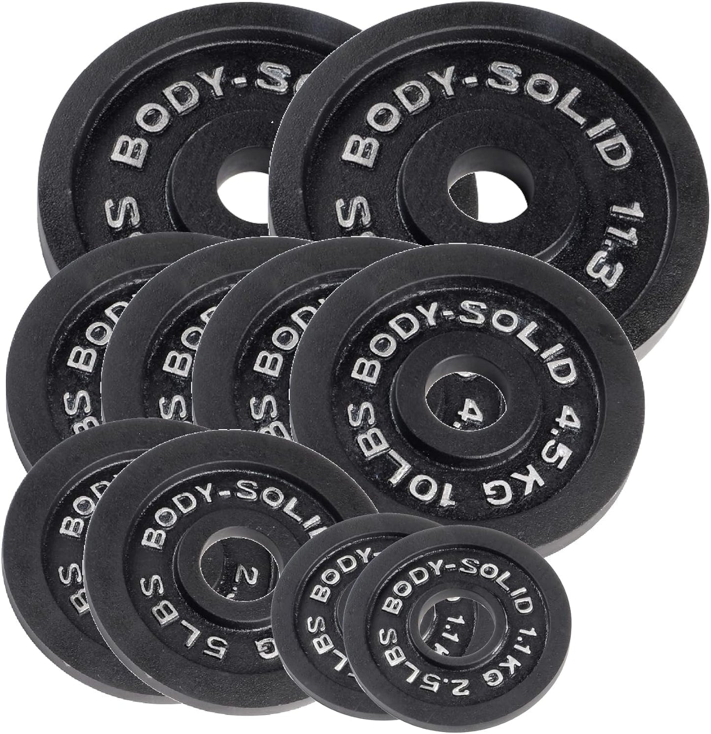 Body-Solid Cast Iron Olympic Weight Plate Set, Free Weights Dumbbell Plates with 2 Inch Standard Hole for All Olympic Barbell Types, 105 lb Total Weight Sets, Midnight Black