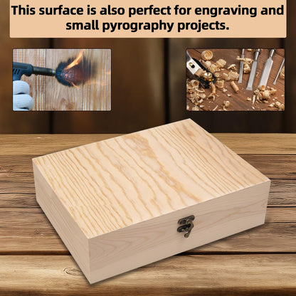 VIKOS Products Unfinished Wooden Box with Hinged Lid for Crafts DIY Storage Jewelry Pine Box - 12" x 9" x 3.35"