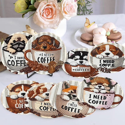 Ekuxom 8 Pcs Coffee Dog Diamond Art Coasters Kits with Holder-Diamond Painting Coasters Kits-DIY Crafts Art Coaster Kit for Home Decor