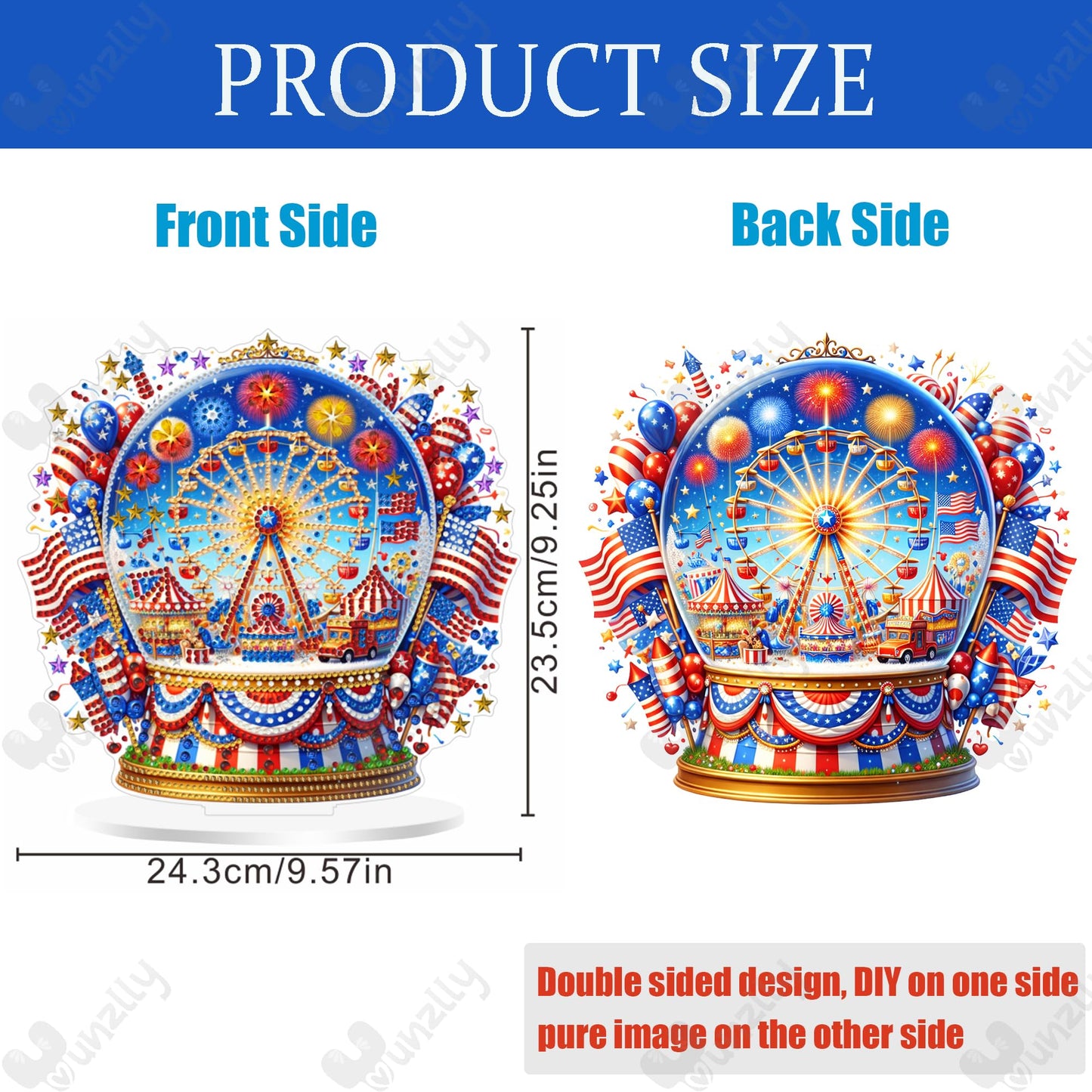 Yunzlly Stand Up Diamond Art Painting Kit, Desktop Gem Painting Ornament Kit for Adults, Tabletop Acrylic Diamond Board Painting (4th of July)