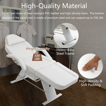 HeureuxBoBo Multi-Purpose 72 in 3-Section Massage Salon Tattoo Chair with Hydraulic Stool, Adjustable Facial Spa Bed, Beauty & Tattoo Equipment