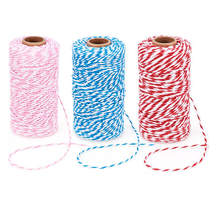 Elecrelive 3 Rolls Macrame Cords 2mm Natural Cotton Twine 8 Strand Twisted String Blue Red Cotton Macrame Rope Macrame Supplies Kit for Jewelry Bracelet Sewing Wedding Gift Wrapping