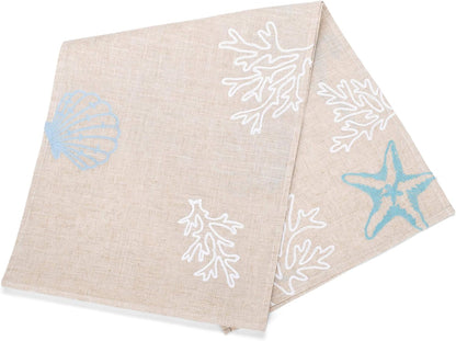 DII Design Imports Seashore Table Runner Embroidered
