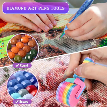 Diamond Painting Art Drill Bead Dot Pen Kit with Screw Steel Metal Tip Nibs Placers & Diamond Art Roller Tool Accessories for Adult DIY Full Drill Partial Drill 5D Diamond Paint Rhinestone (Blue)