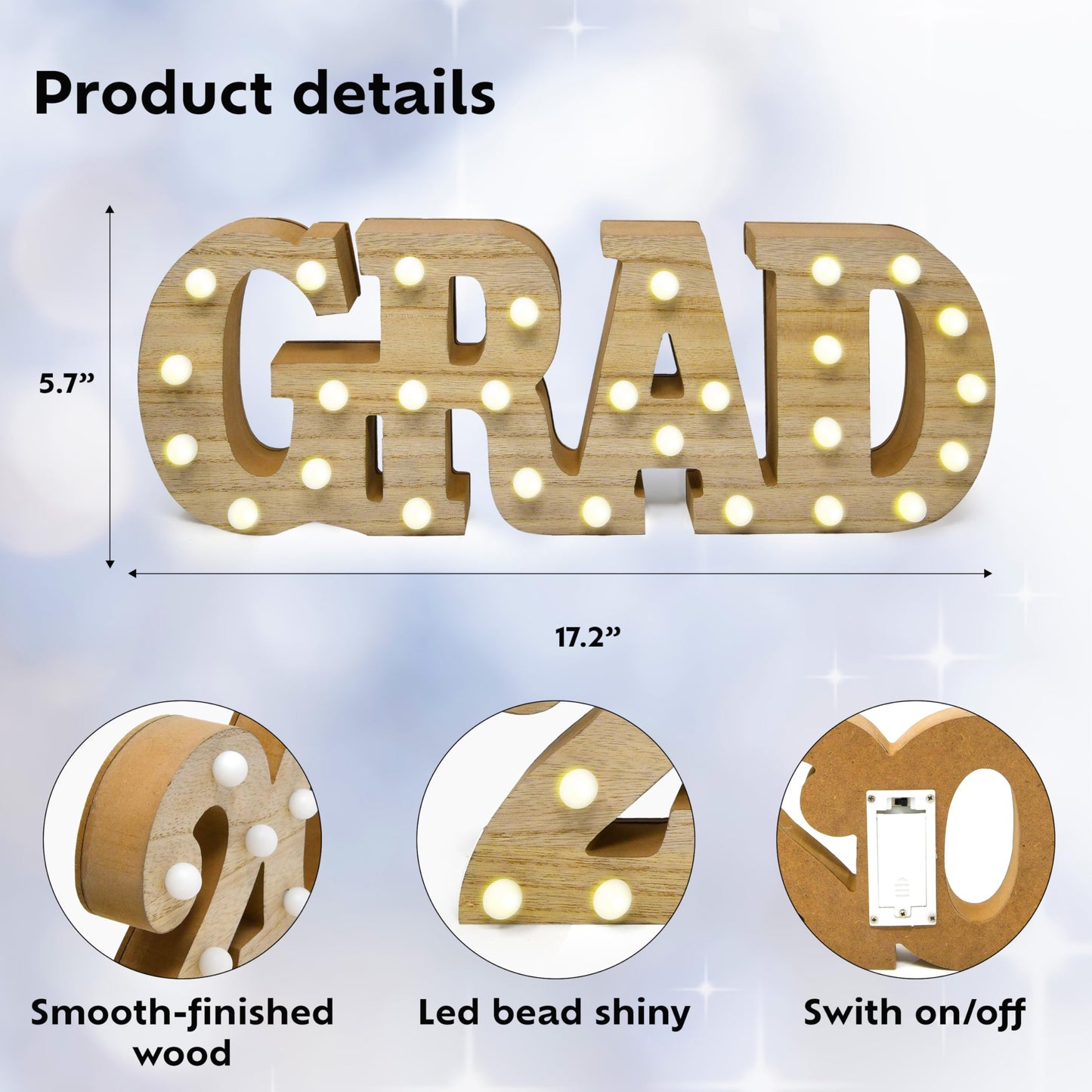 Grad 2026 Light Up Sign LED Marquee Letters Graduation Decor Lighted Wooden Sign for Graduation Party Table Centerpiece Senior Celebration Decorations