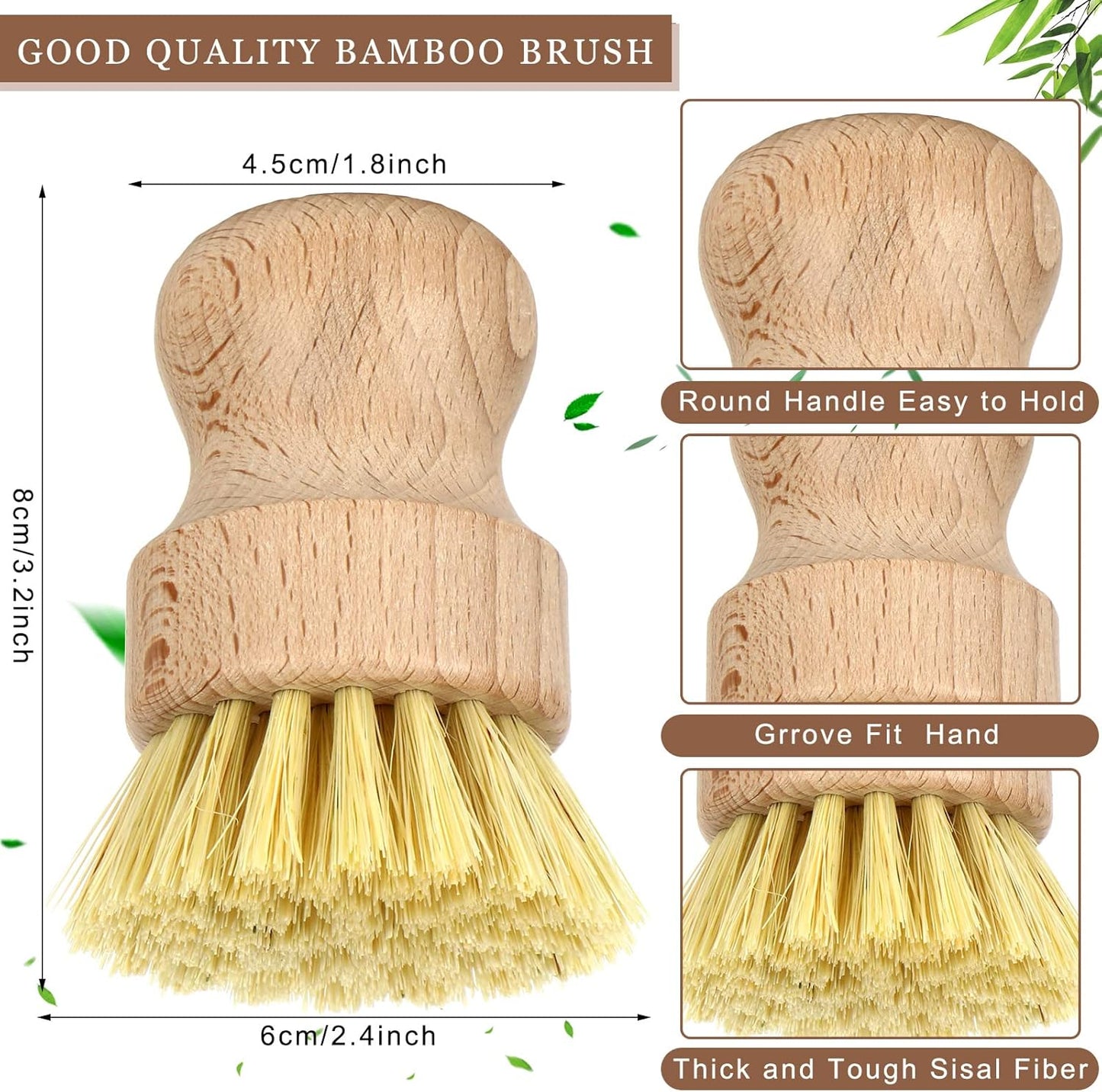 12 Pcs Bamboo Dish Brush, Wooden Scrubber Sisal Bristle Kitchen Wood Brushes for Cleaning Mini Dish Scrubber for Food