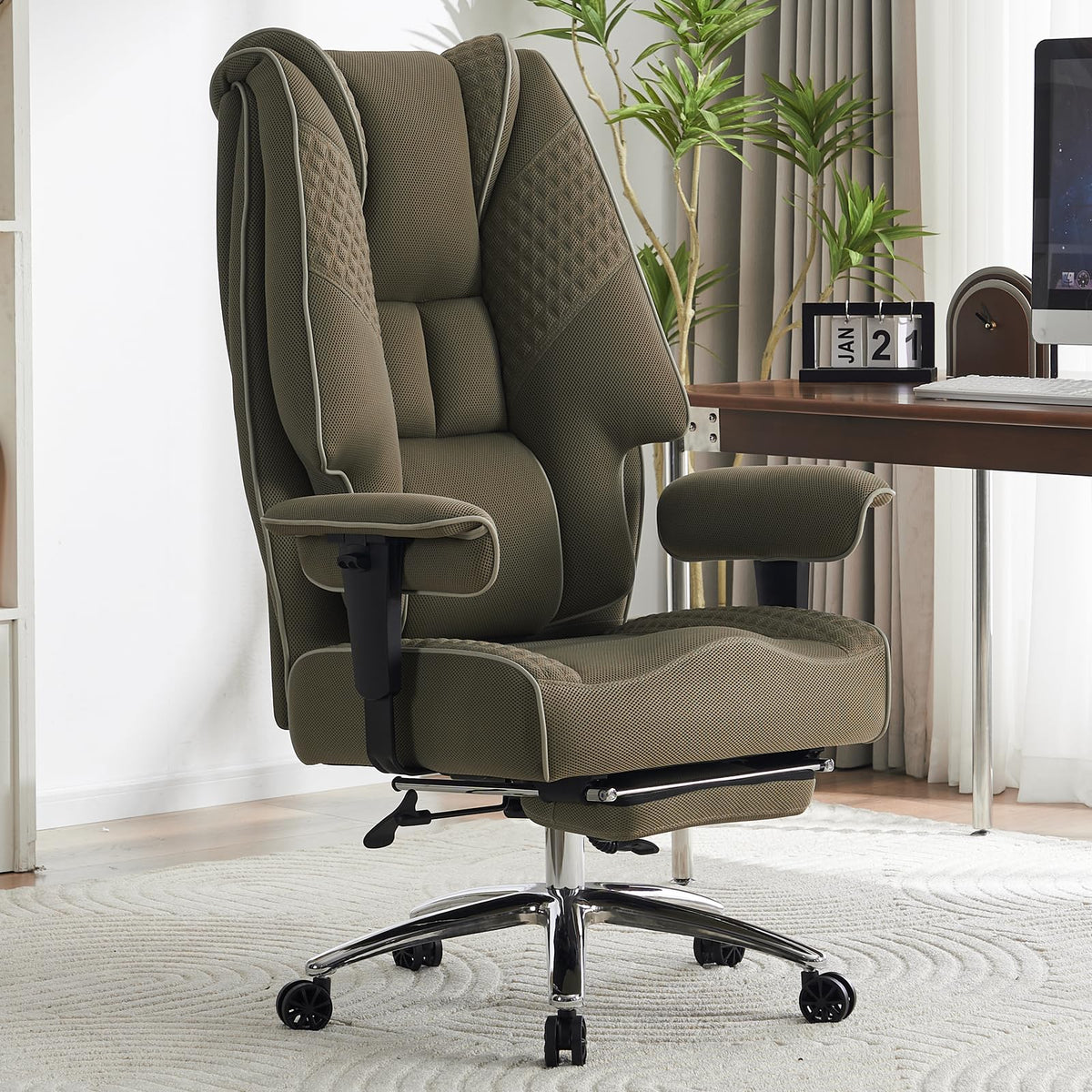 EXCEBET Big and Tall Office Chair 400lbs Wide Seat, Mesh High Back Executive Office Chair with Foot Rest, Ergonomic Chairs Lumbar Support for Lower Back Pain Relief (Mesh Light Green)