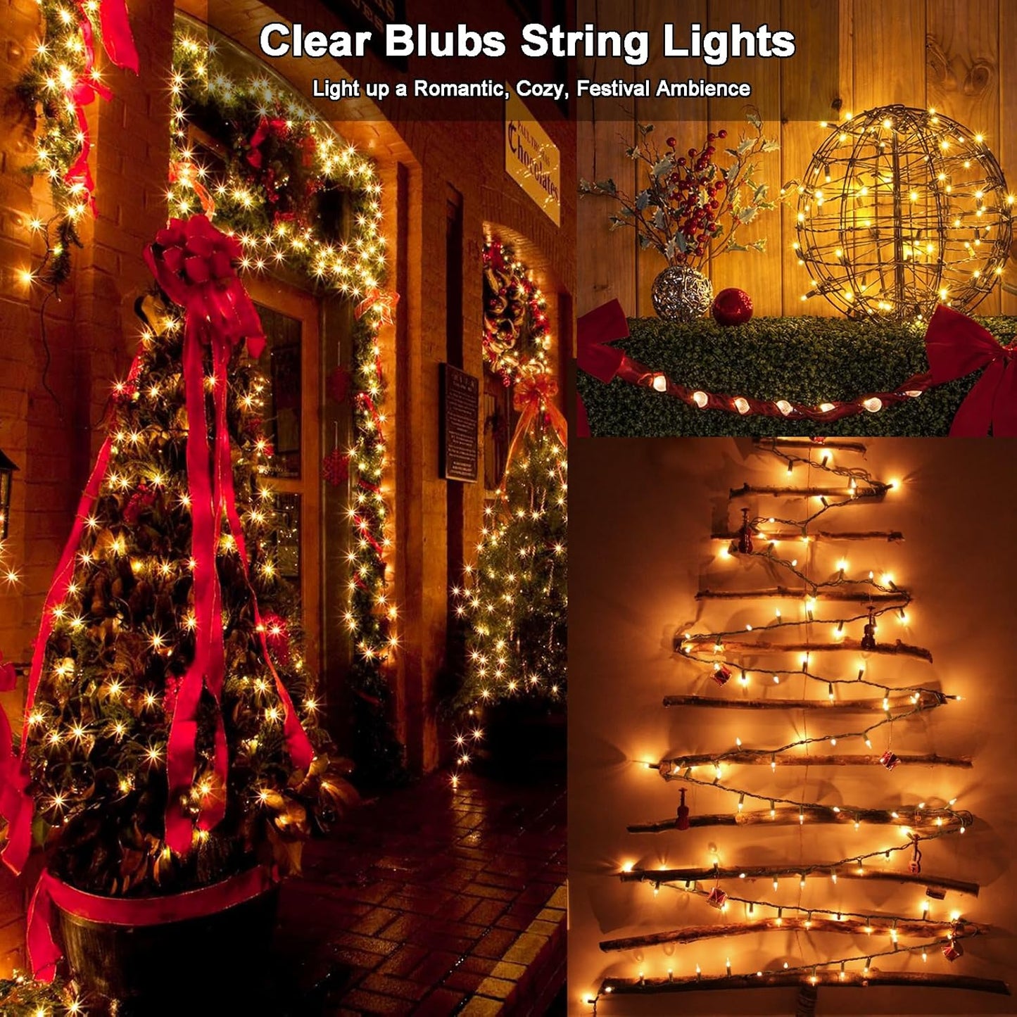21FT 100 Count Brizled Warm White Clear Christmas Lights Connectable, Mini Incandescent String Lights Plug