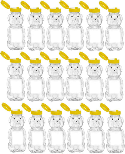 18 Pack 8 oz 12 oz Nakpunar fl Plastic PET Honey Bear Jars, Squeeze Bottles with Yellow Flip-Top Dispenser Caps w/Seals