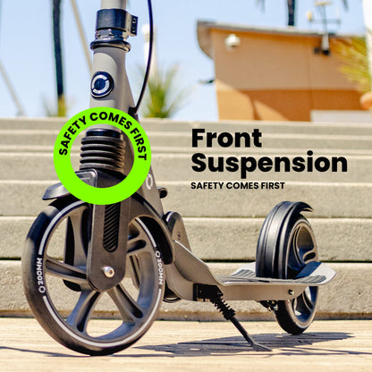 Aero Big Wheels Kick Scooter for Kids 8-12, Teens & Adults | Hand Brake, Rubber Deck Mat & Shock Absorption | Foldable & Height Adjustable, 220lbs Max