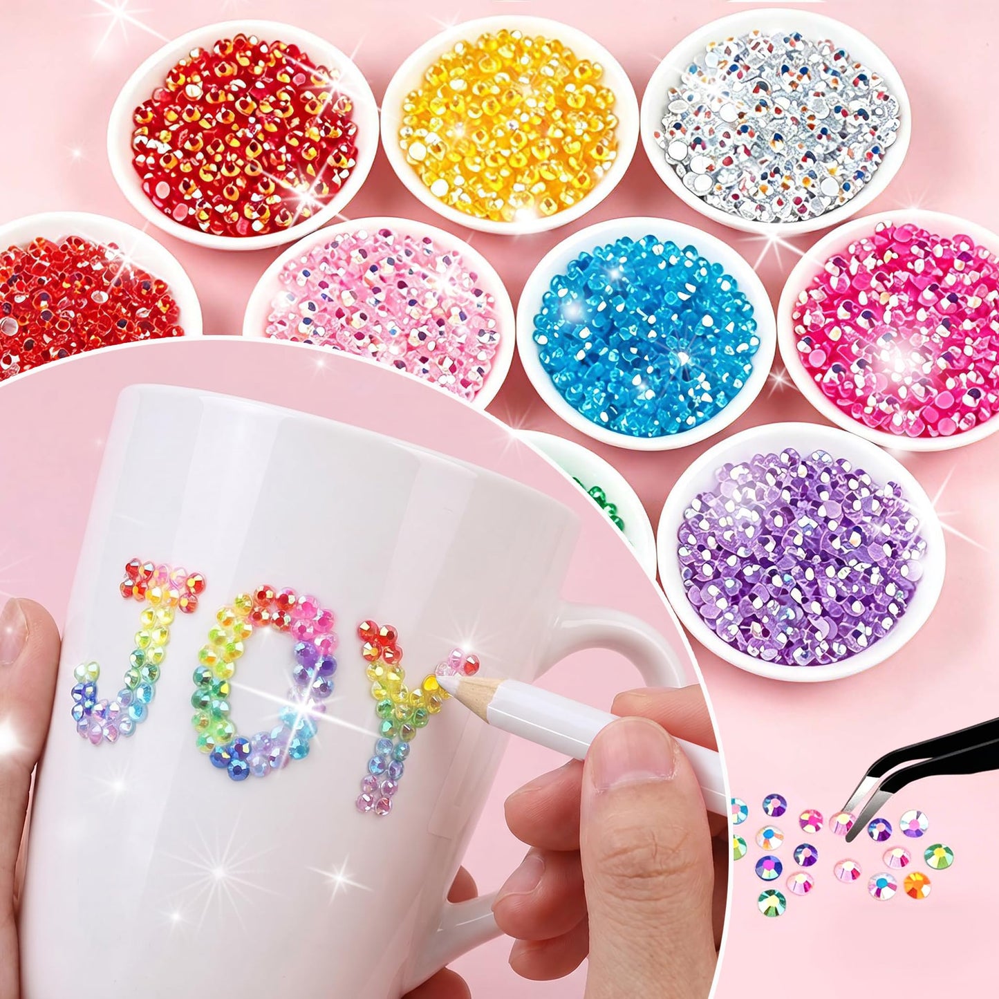 44000 Pcs Resin Jelly Rhinestones Bedazzling Kit - 48 Colors Bedazzler Kit with Rhinestones for Diamond Art - 3mm Bedazzle Kit with 3 Pcs Glue for Nail Art Crafting Makeup