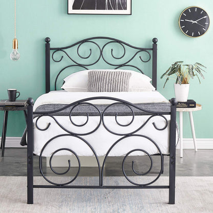 VECELO Twin Size Bed Frame with Headboard/Footboard, Mattress Foundation with Steel Slat Support, Under Bed Storage, No Box Spring Needed, Easy Assembly, White