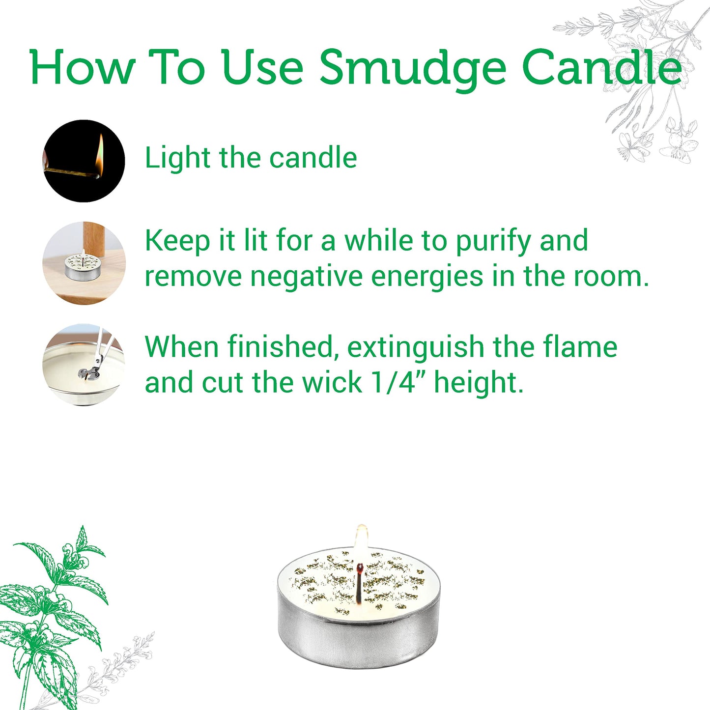SOUL STICKS 12 Pack Little Smudgies Tealight Candles Smudge Candle for Cleansing House, Meditation, Chakra Healing | Made with Crystals and Herbs (White Sage & Peppermint)