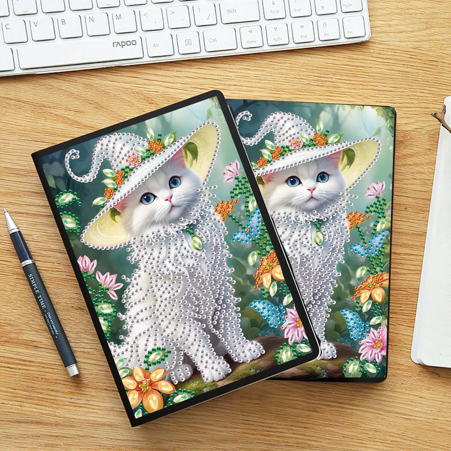 JZHYOAN Diamond Art Blank Note Book 5D Diamond Painting Notebook Kits for Adult DIY Cat Special Shape Art Dairy Travel Drawing Message Journal Sketchbook Mosaic Kit for Office Work