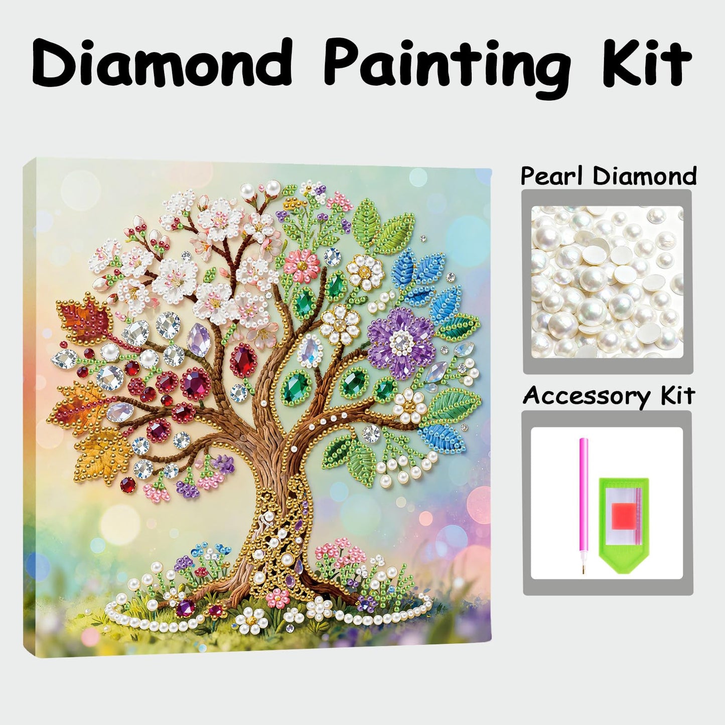 ILYUFO Diamond Art Kits for Adults, 5D Gemstone Tree DIY Diamond Art with Frame, Crafts for Home Wall Decor, Ideal Gifts for Art Lovers 10×10inch